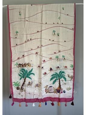 Kate Spade Desert Caravan Tassel Scarf Camel/Palm Tree Print